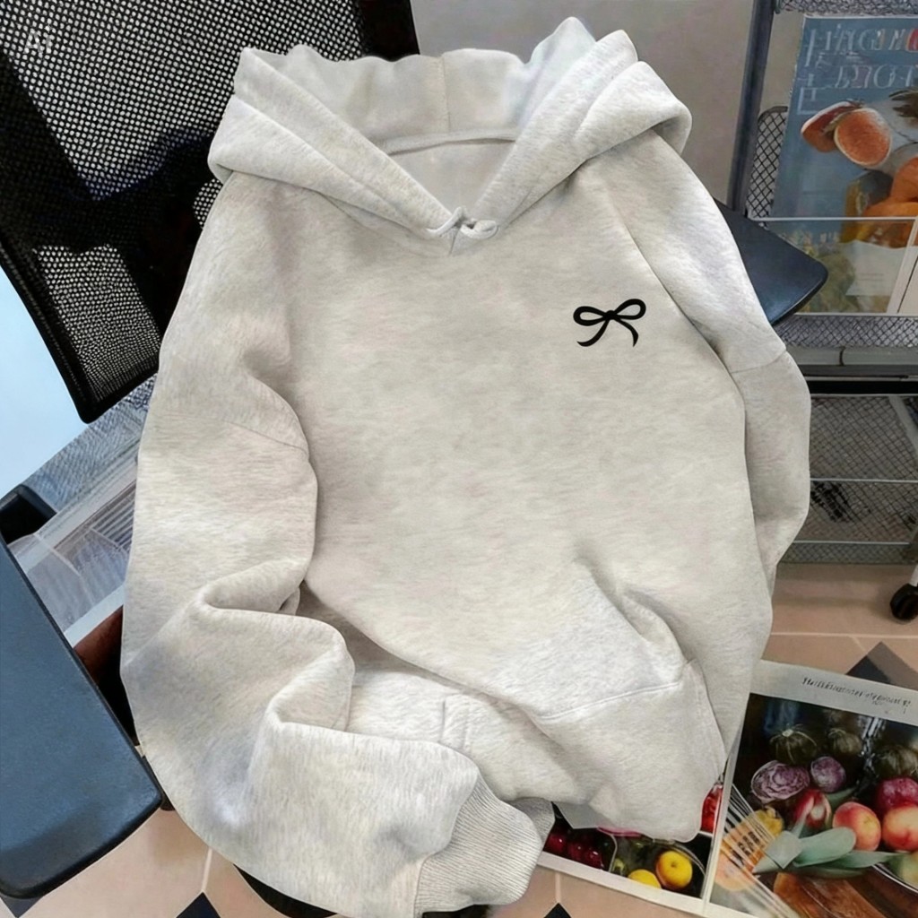 Moletom Manga Longa com Bolso e Laço Delicado Estilo Casual e Bonito