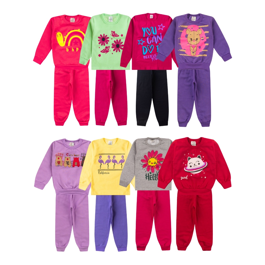 Kit 4 Peças Conjunto Moletom Infantil Menina 1 ao 16 Feminino Outono Inverno · foto 2