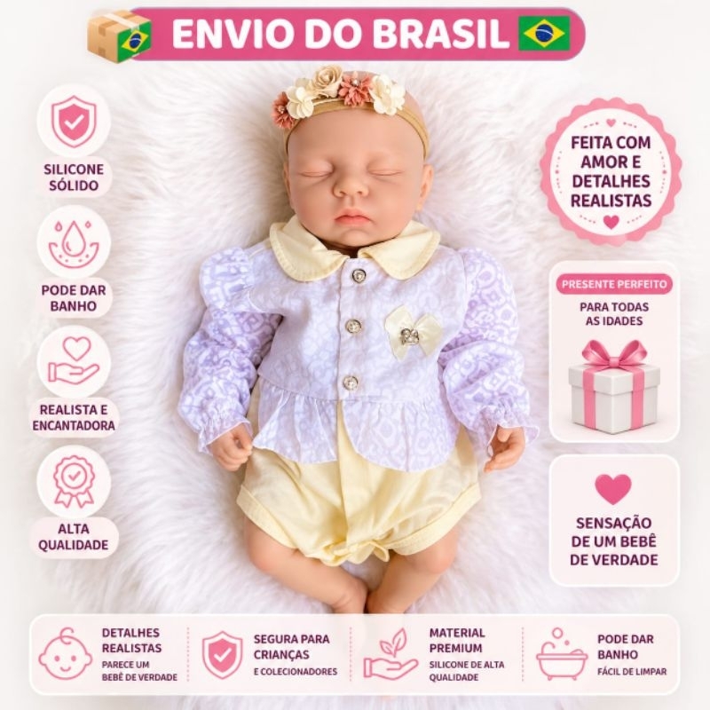 Bebê Reborn Silicone Sólido 50 cm 3.2 kg Menina, Molinha, Pode dar banho Chupa chupeta envio imediato