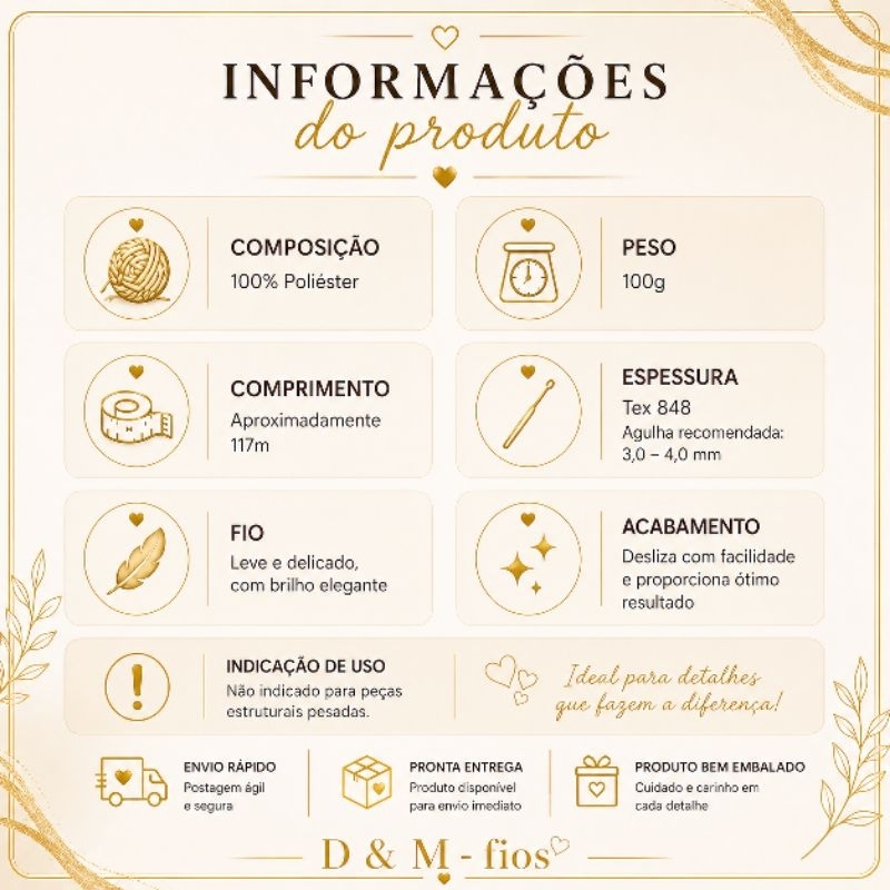 Detalhes do KIT 4 UNIDADES - Fio/Linha OURO Fial DOURADO (SIMILAR A LINHA ENCANTO)