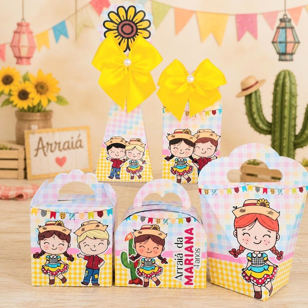 Kit Personalizados FESTA JUNINA ARRAIÁ SÃO JOÃO Pegue e Monte Caixinhas Lembrancinhas Festa Infantil Aniversário