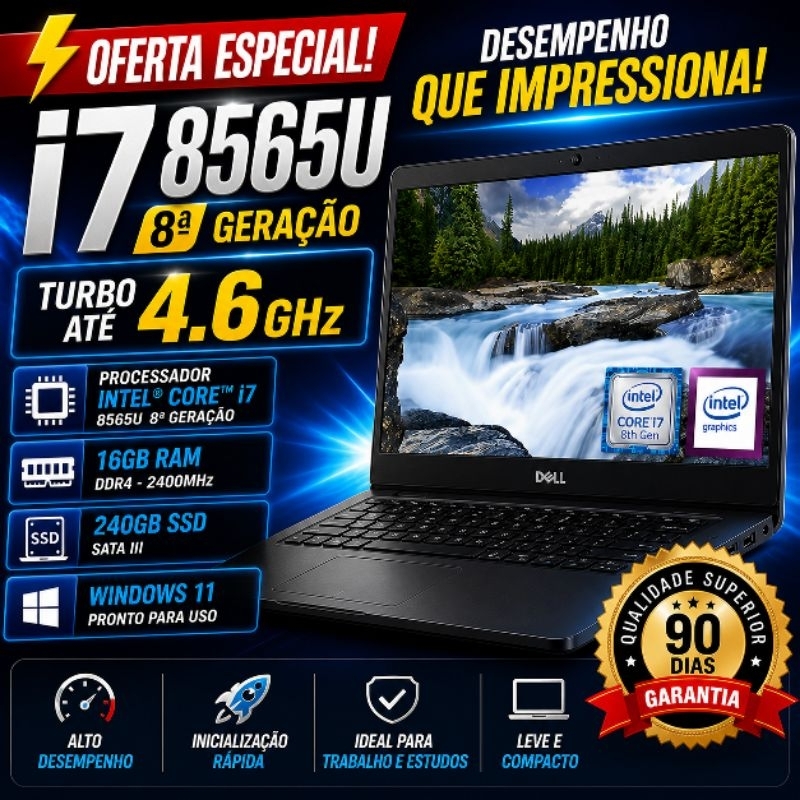 NOTEBOOK DELL LATITUDE 3400 TURBINADO - I7 8565U / 16GB RAM / 240GB SSD / 14" / W11