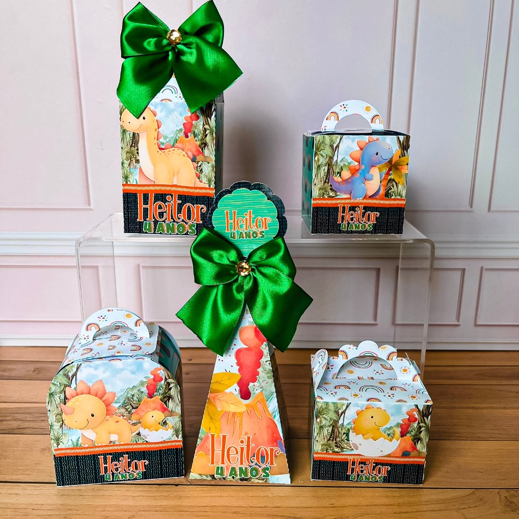 Kit Caixinhas Personalizadas Tema Dinossauro + Brinde | Lembrancinhas para Festa e Aniversário