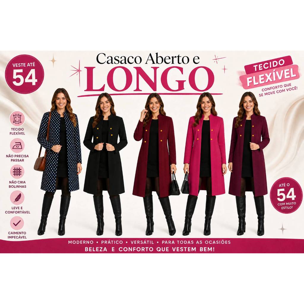 CASACO FEMININO CARDIGAN LONGO CASAQUINHO ESTILO SOBRETUDO BLUSÃO COMPRIDO