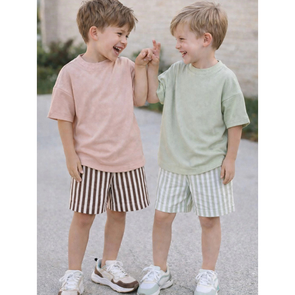 Conjunto Infantil Menino Verão 2 peças Camiseta Oversized + Bermuda Listrada