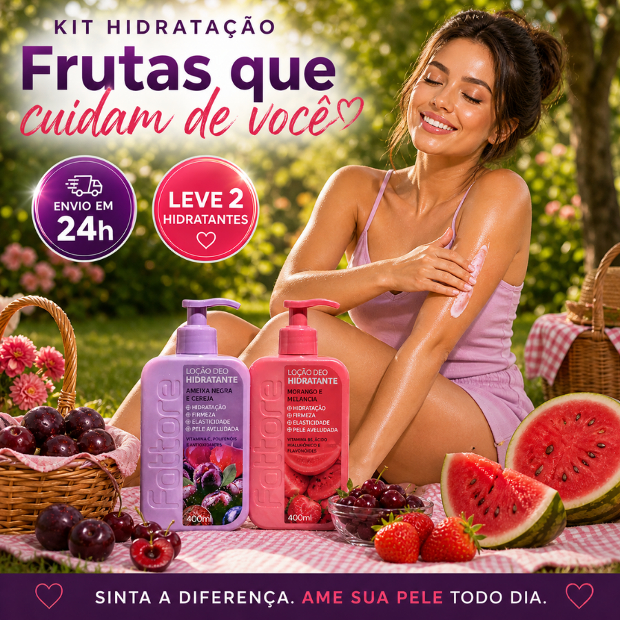 🍓🍇Combo 2 Hidratantes Fattore 400ml Ameixa e Cereja + Morango e Melancia Fattore 400 ml Cada