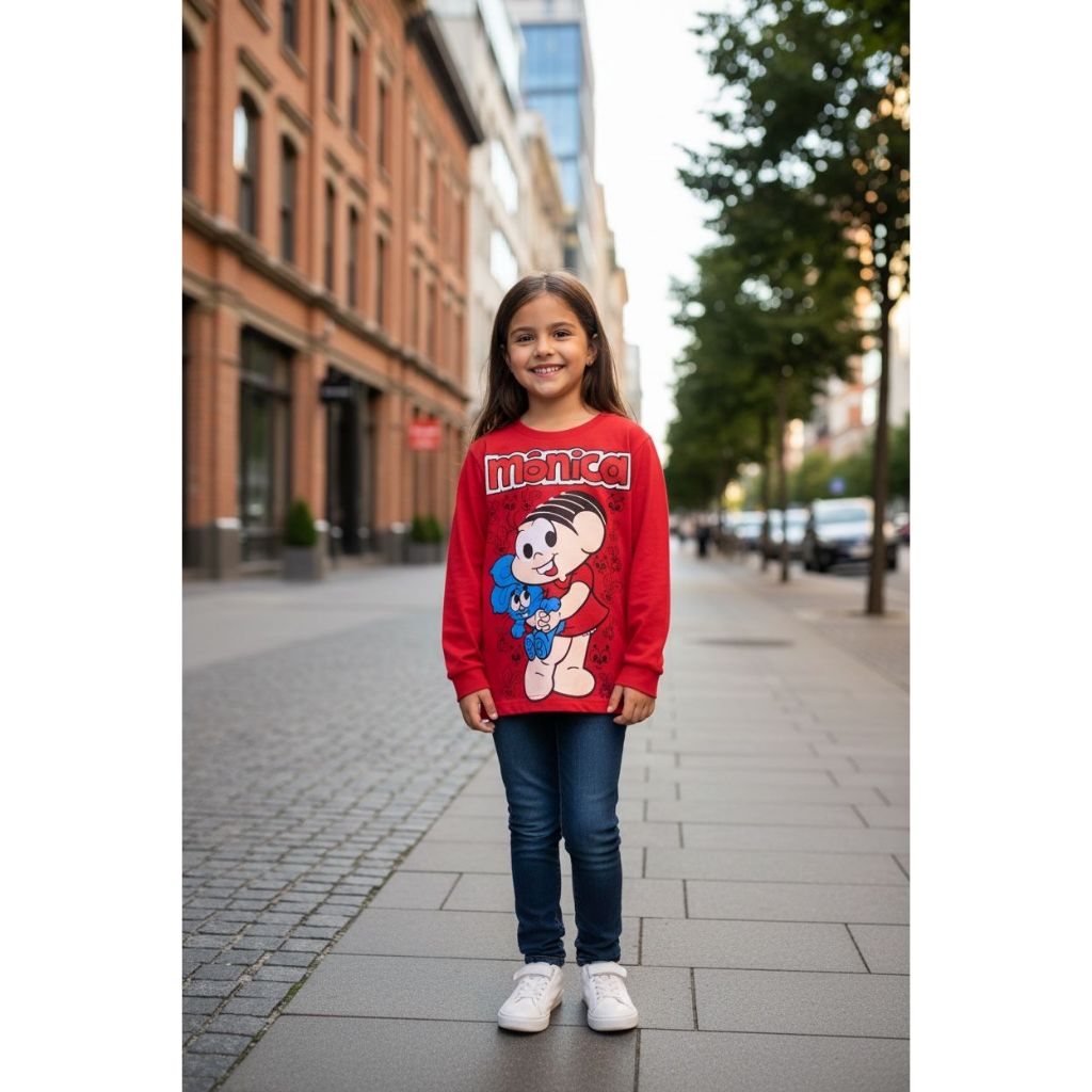 CAMISETA INFANTIL DA MONICA MANGA LONGA