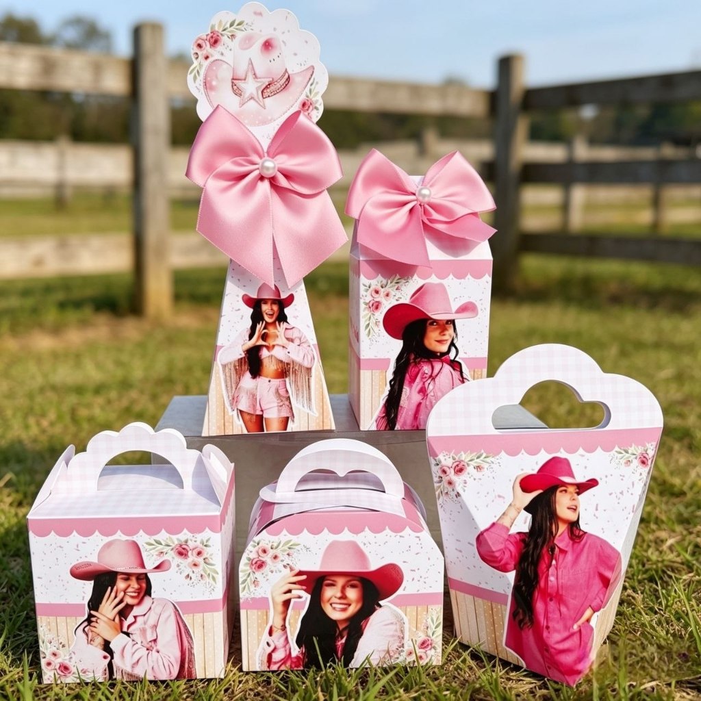 Kit Personalizados ANA CASTELA BOIADEIRA COWGIRL ROSA Pegue e Monte Caixinhas Lembrancinhas Festa Infantil Aniversário