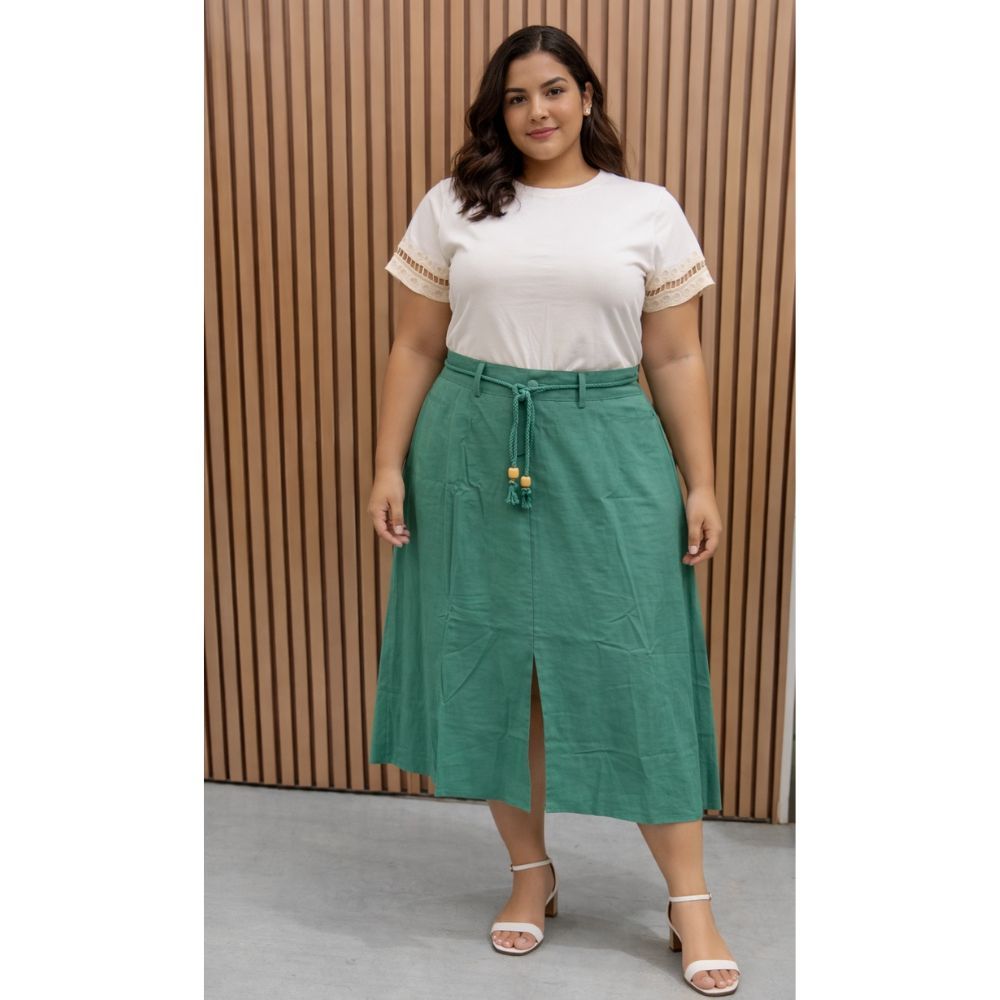 Saia Midi plus size Feminina Cintura Alta Com Fenda sensoriale Marrant Elegante Trabalho Evangélica
