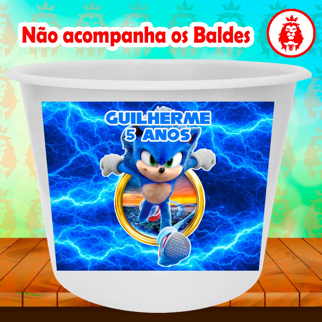 Adesivos Personalizados para Balde de Pipoca de 1L e 1,5l - Sonic 1 - Festa Infantil Lembrancinha Aniversário