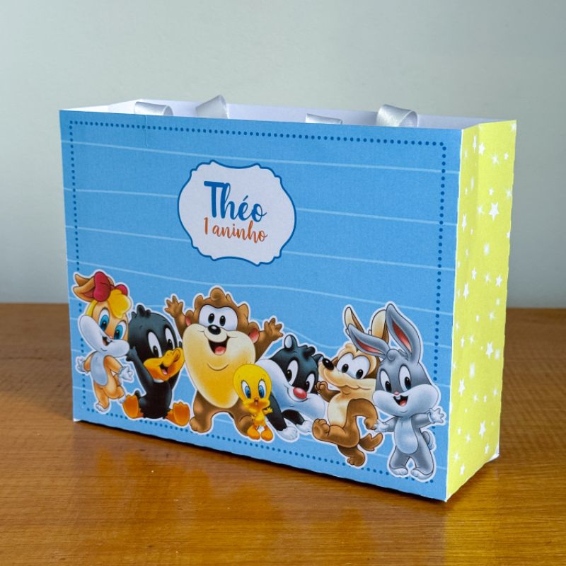 Kit lembrancinhas Festa Infantil Sacolinhas Personalizadas baby looney tunes Papelaria personalizada