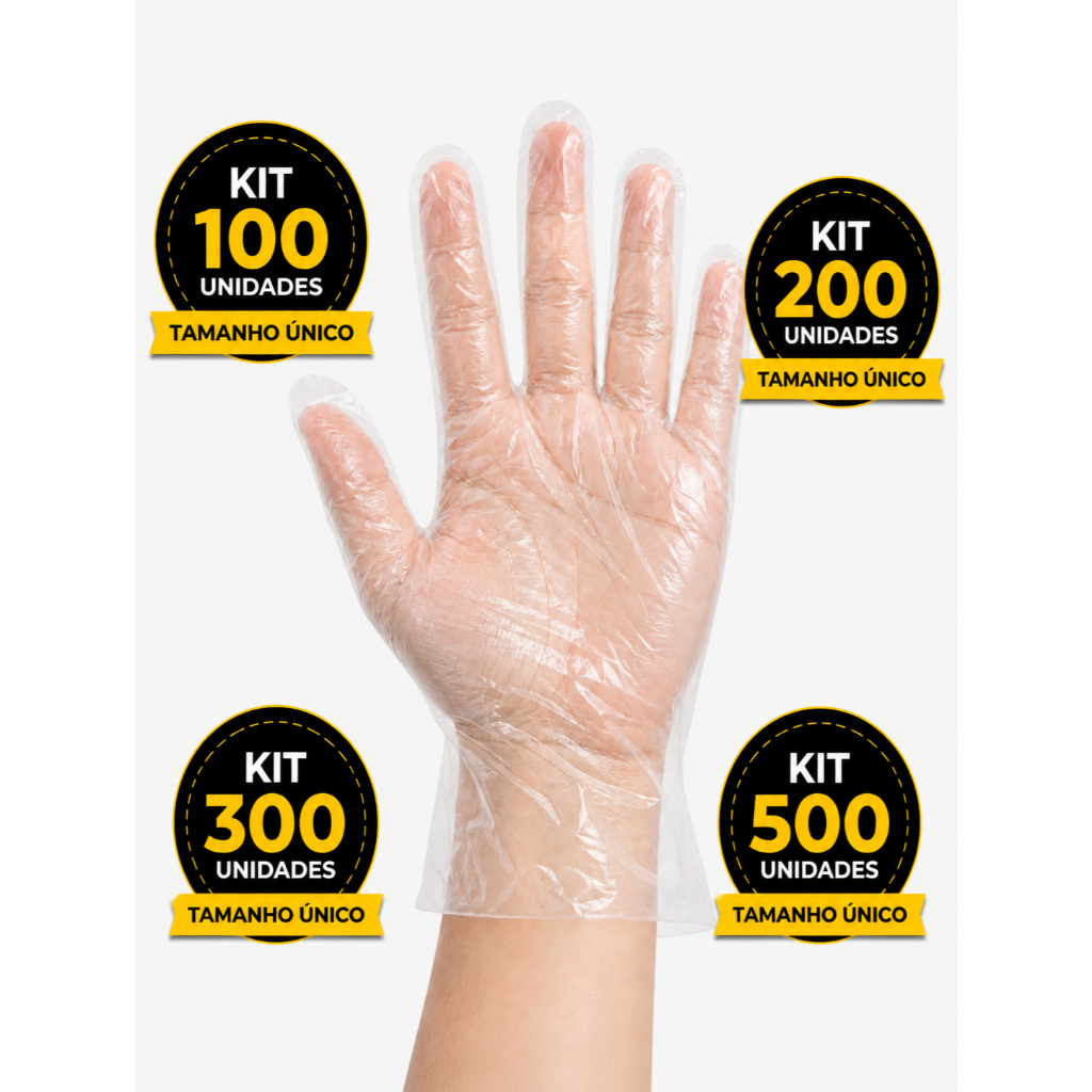 Luva Plástica Transparente Descartavel 100 UN HDPE Limpeza Higiene Cozinha
