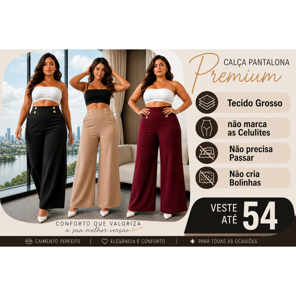 Calça Pantalona Plus Size Mais Vendida Cintura Alta Calça Social Lycra Flare Cos Alto Boca Larga De Sino Social Botões