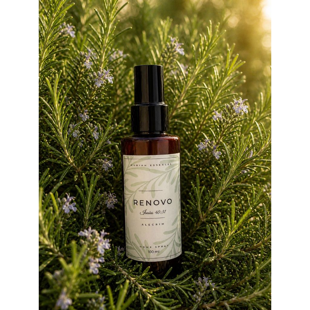 Home Spray Renovo 100 ml | Aroma Herbal Refrescante com Isaías 40:31 | Moriah Essences