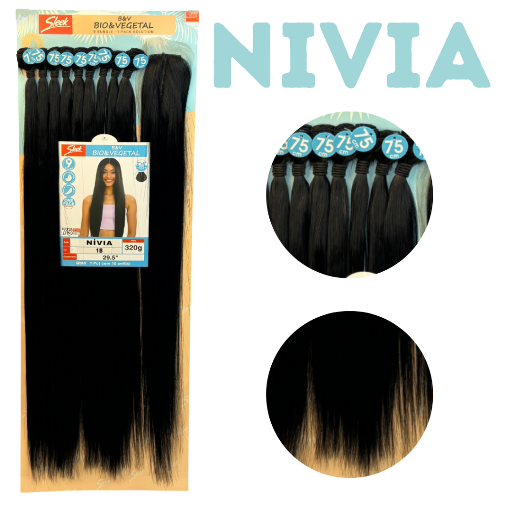 Cabelo Bio Vegetal Liso Sleek 75cm Nivia 320g 9 Telas + Closure Idêntico Ao Humano