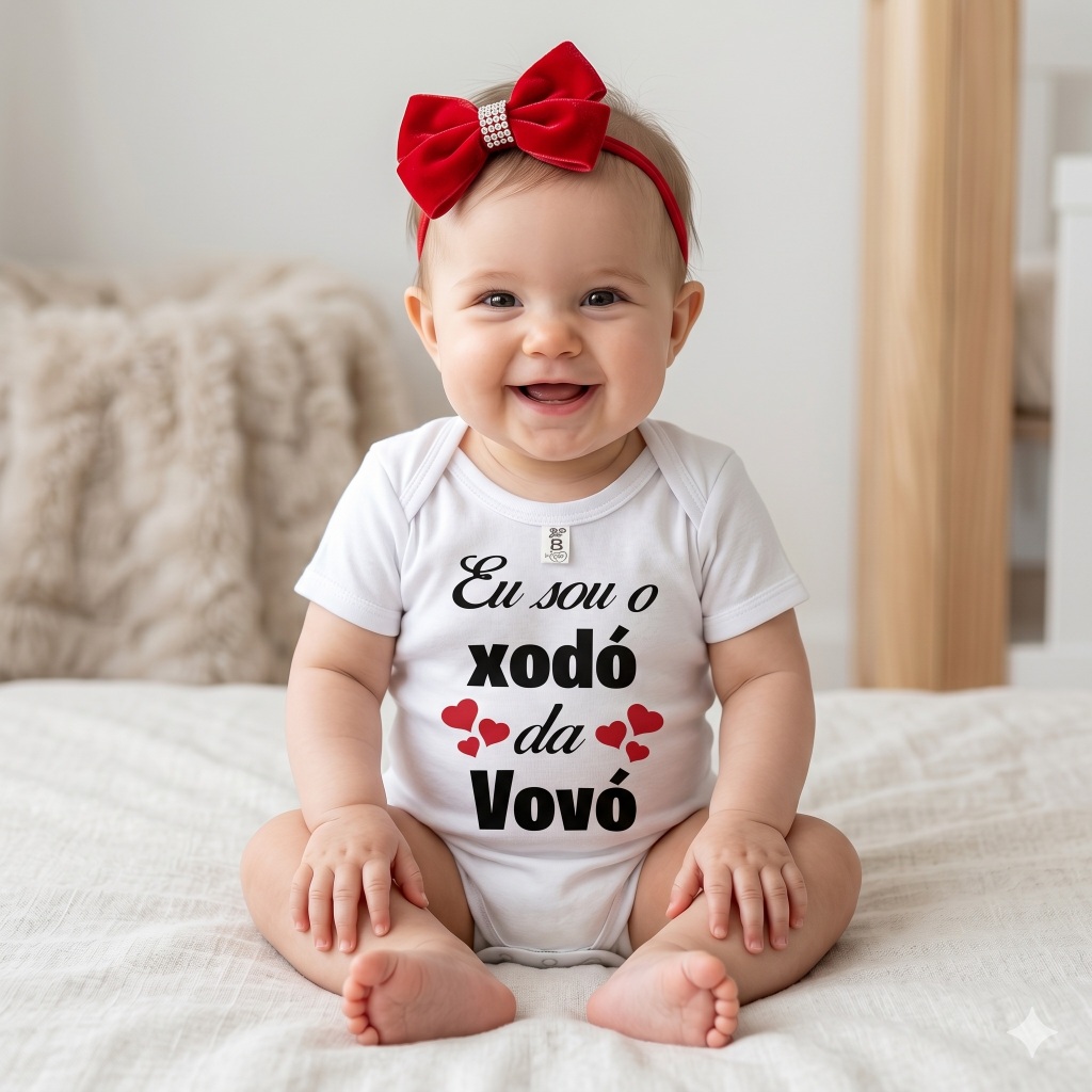Body Bebê Temático + Laço Xodó da Vovó Roupa Infantil Mesversario