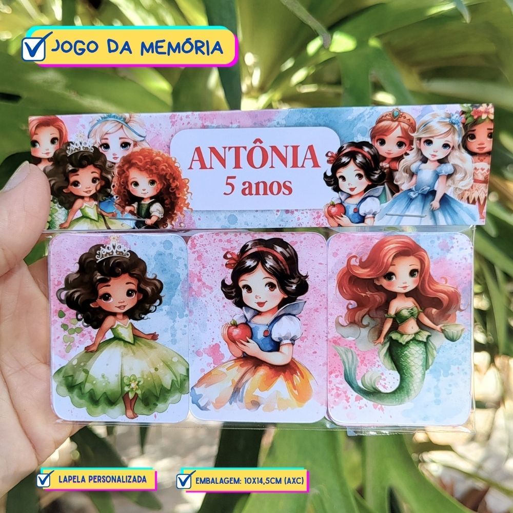 Jogo da Memória Princesas Aquarela Cute Lembrancinhas Personalizadas Aniversário Festa Infantil