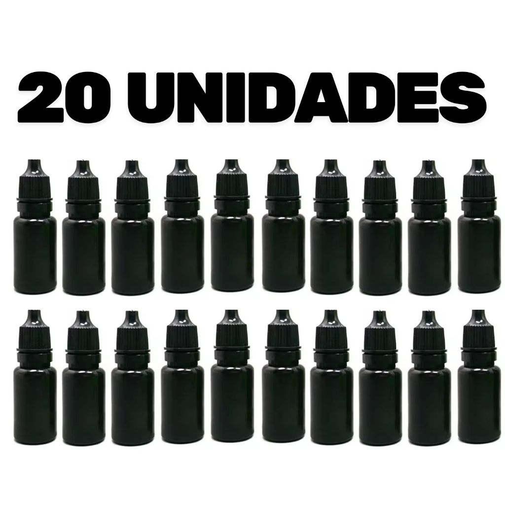 20 Frasco PREMIUM Plástico Conta Gotas 10ml Tampa P/Óleo Essencial Tintas Essências