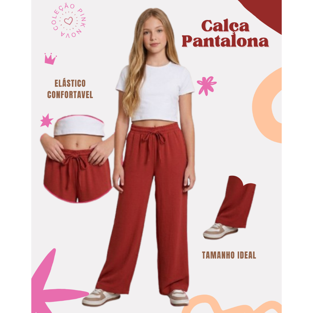 Pantalona Infantil Menina Juvenil Duna Confortável Blogueira