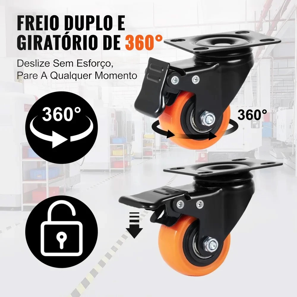 Kit 2/4 Rodinhas Rodízios Rodas Moveis Com Base Giratória Freio e Trava Rodízio Anti-risco Reforçada — imagem 2 de 2