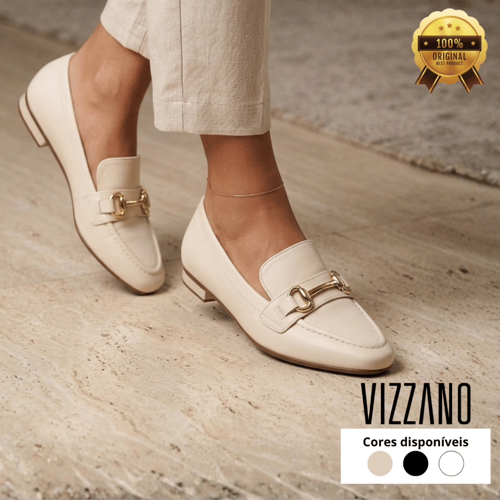 Sapato Vizzano Feminino Mocassim Oxford Loafer Detalhe Fivela Tendência Casual Chic Original