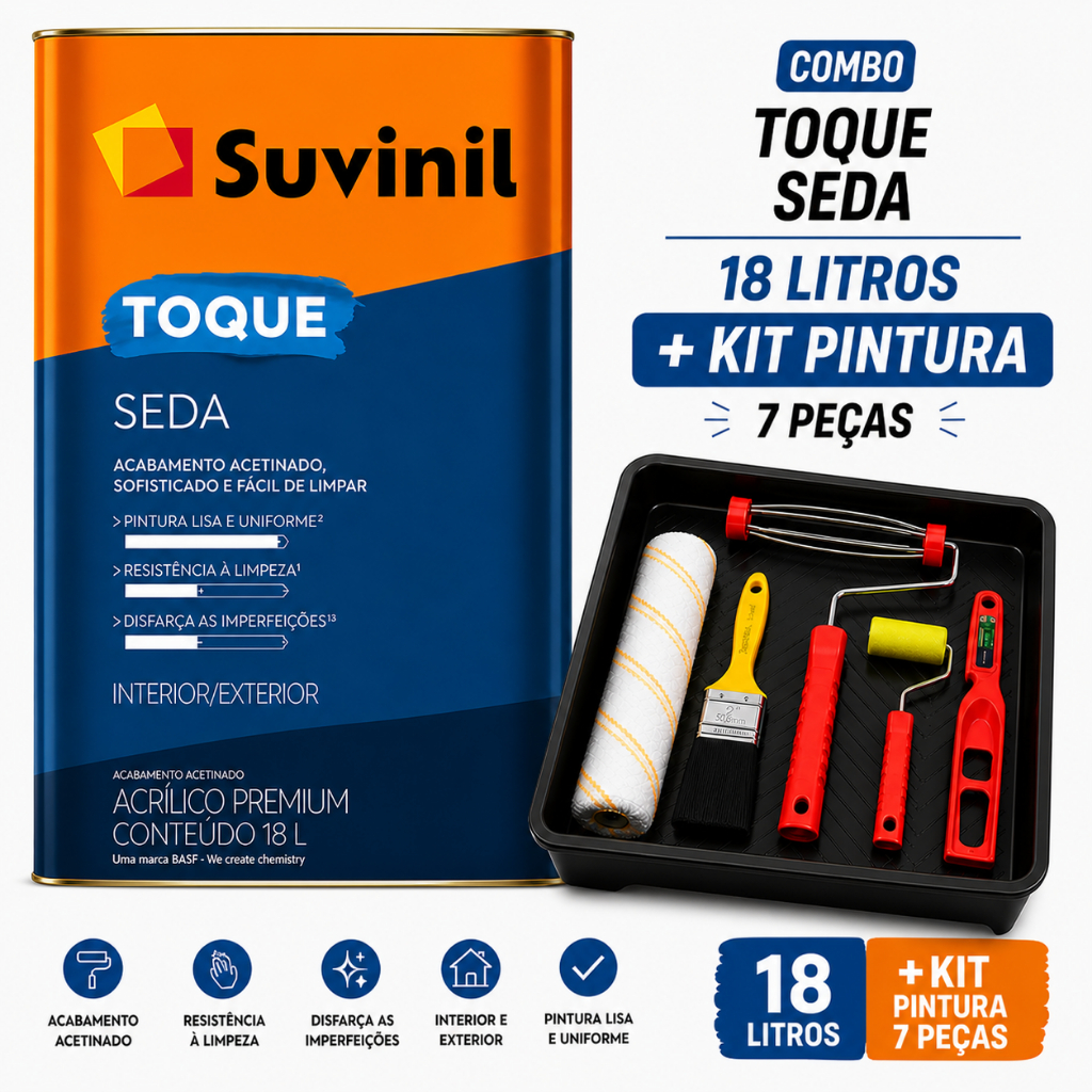 Tinta Acetinada Toque Seda Branco Neve Suvinil 18L + Kit Pintura Profissional