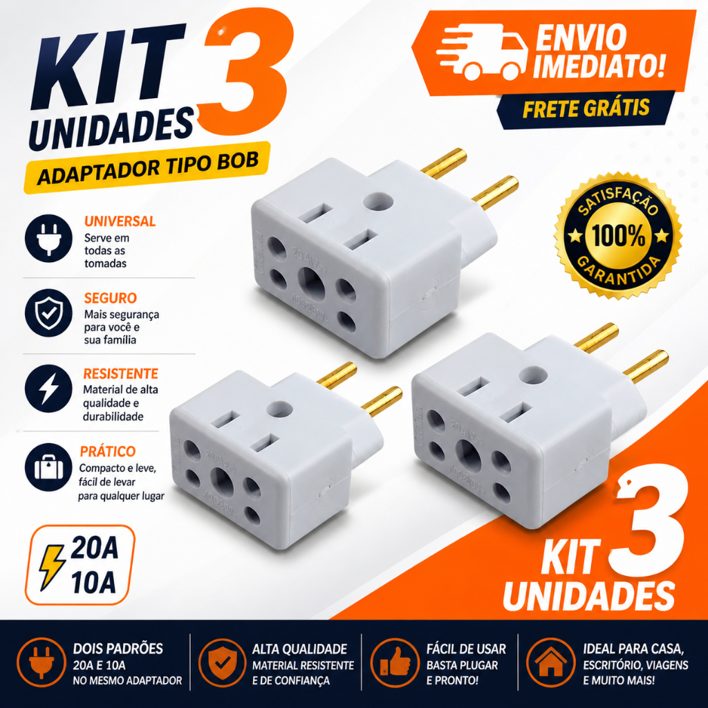 Adaptador Tomada Bob Esponja 20A Pino Grosso Para Air Fryer e Secador Ferro Passar Microondas