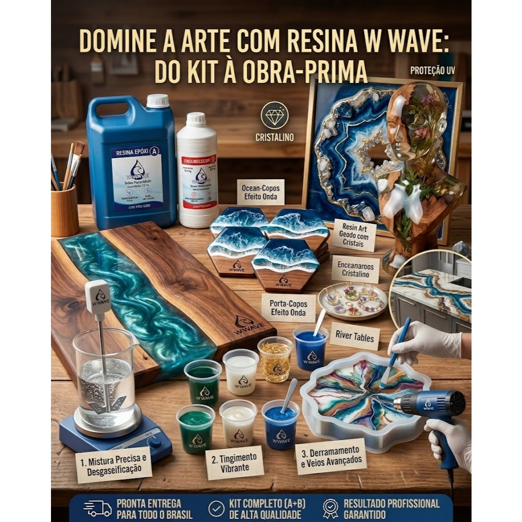 Kit Resina Epoxi 2,9Kg Baixa Viscosidade para Madeiras, Moldes e Artesanatos