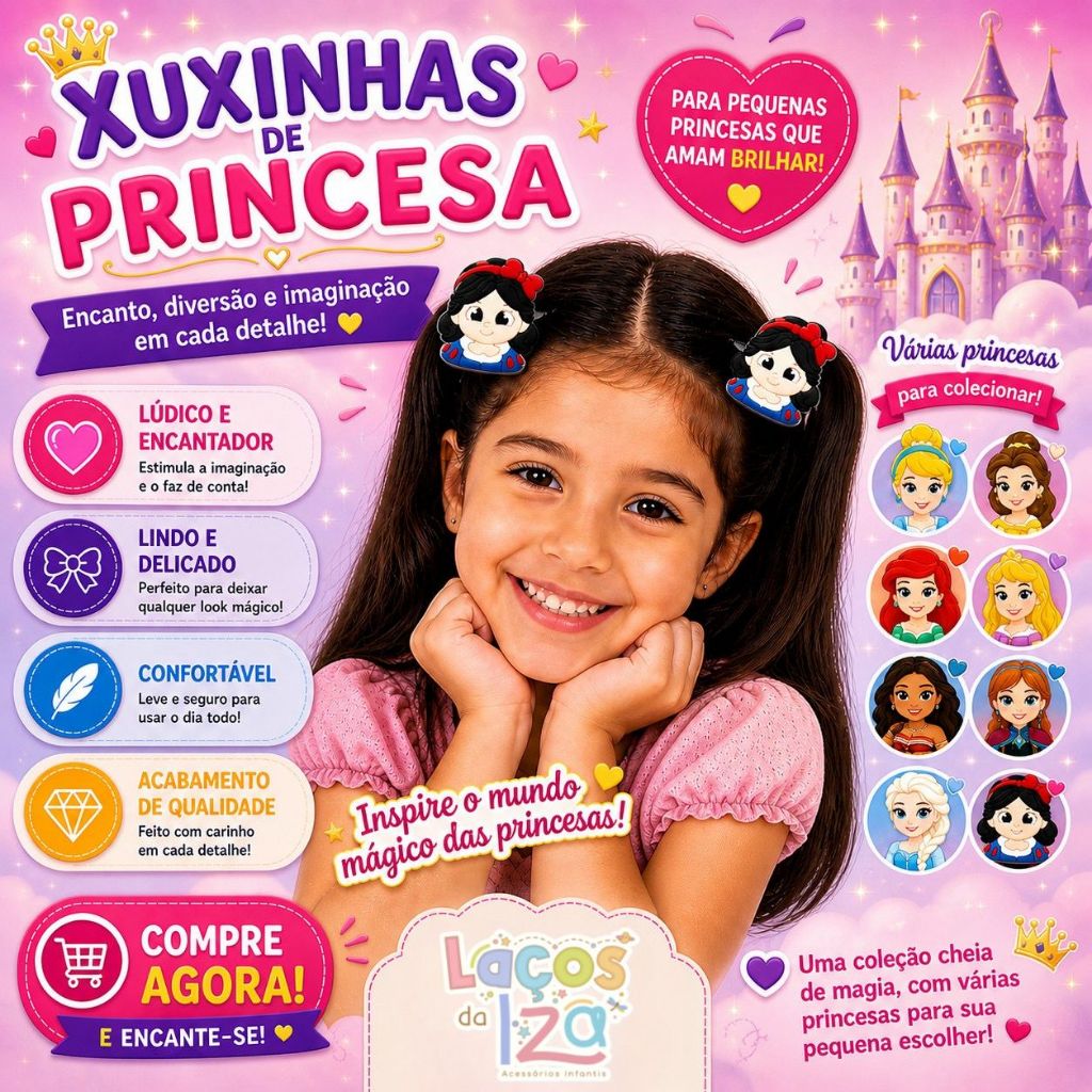 Xuxinhas de cabelo infantil princesas, rabicó de cabelo infantil, par de xuxa princesas