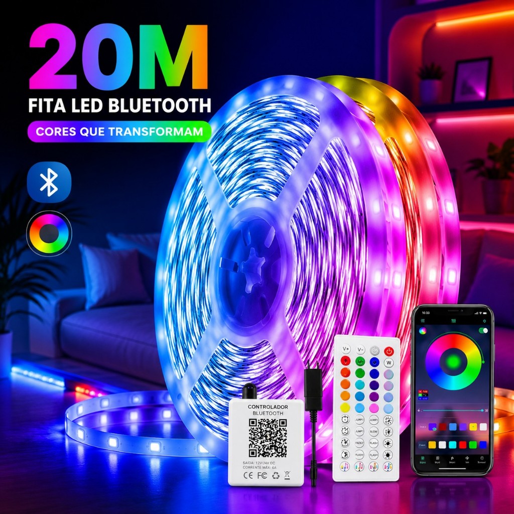 15m/30m Fita Led Bluetooth Rgb Colorida Decoração 3535 Com Controle Luz Para Quarto/tv