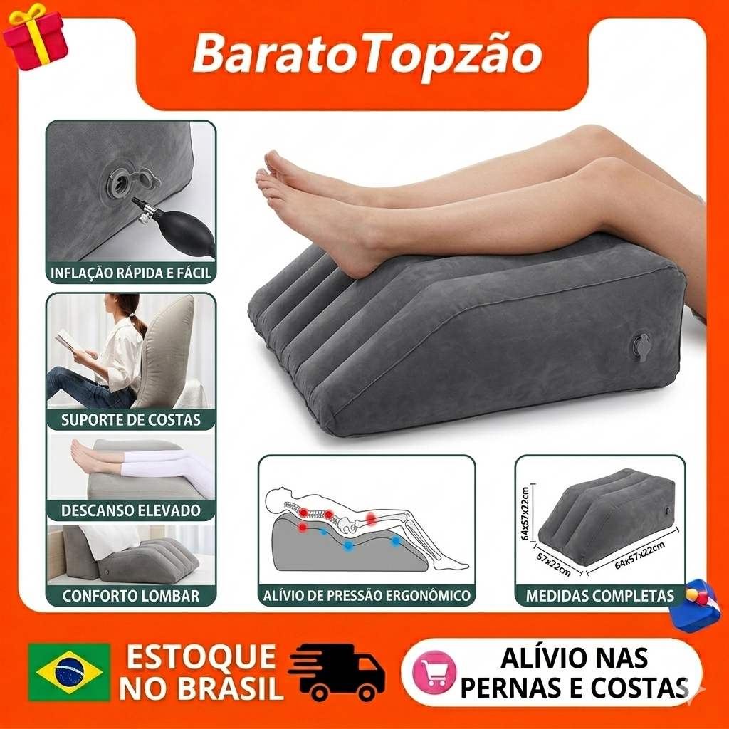 Almofada Inflável de Apoio para Pés e Pernas - Travesseiro Cunha Ergonômico para Costas e Viagem