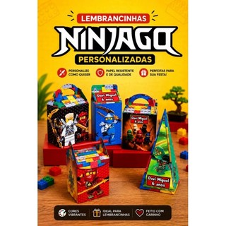 Kit Festa Ninjago Personalizado 10/50 Peças – Caixas Milk - Pirâmide - Maleta - Canudo com Nome e Idade Infantil