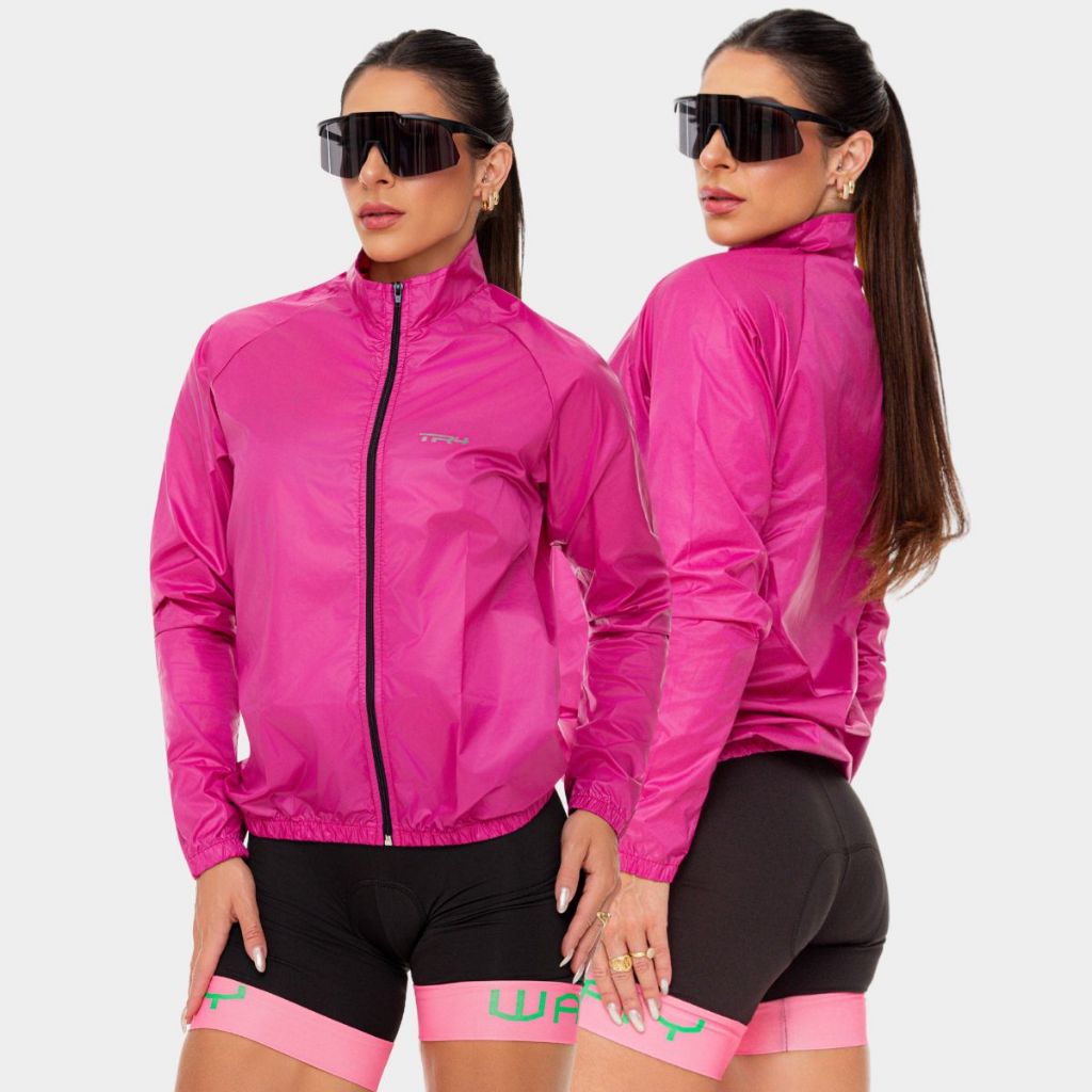 Jaqueta Corta Vento Feminino Impermeável Ciclismo à Prova d'água Rosa Corrida Mtb