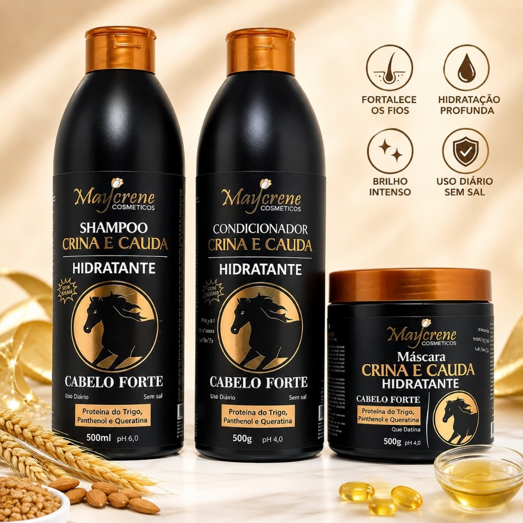 Kit Crina e Cauda Hidratante Maycrene (500ml/500g) | Proteína Do Trigo+ Pantenol+ Queratina - Cabelo Forte e Hidratação