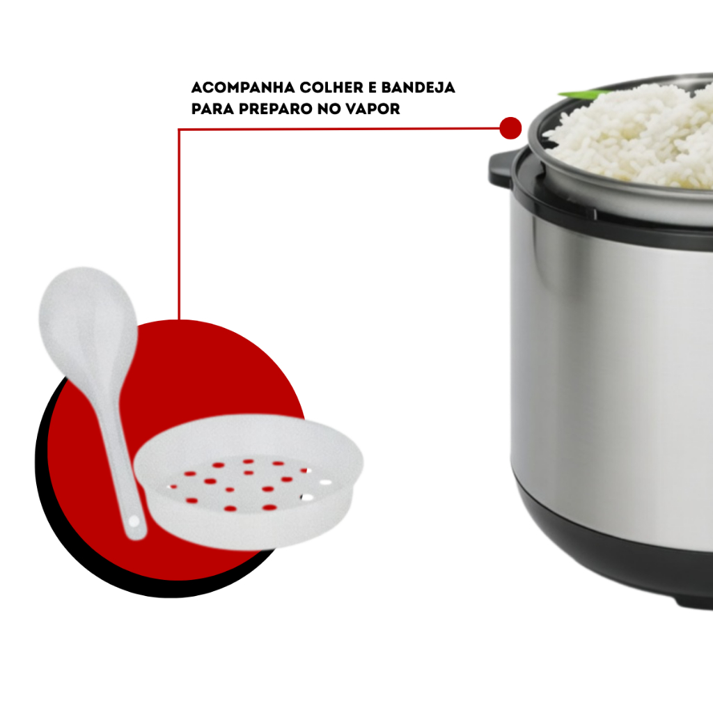 Detalhes do Panela De Arroz Elétrica 5 Xícaras  1 Litro Antiaderente 127v ou 220v