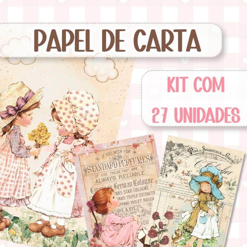 Papel de Carta Sarah Kay Fofo Vintage 14x20cm Kit 27 Unidades Cartinhas