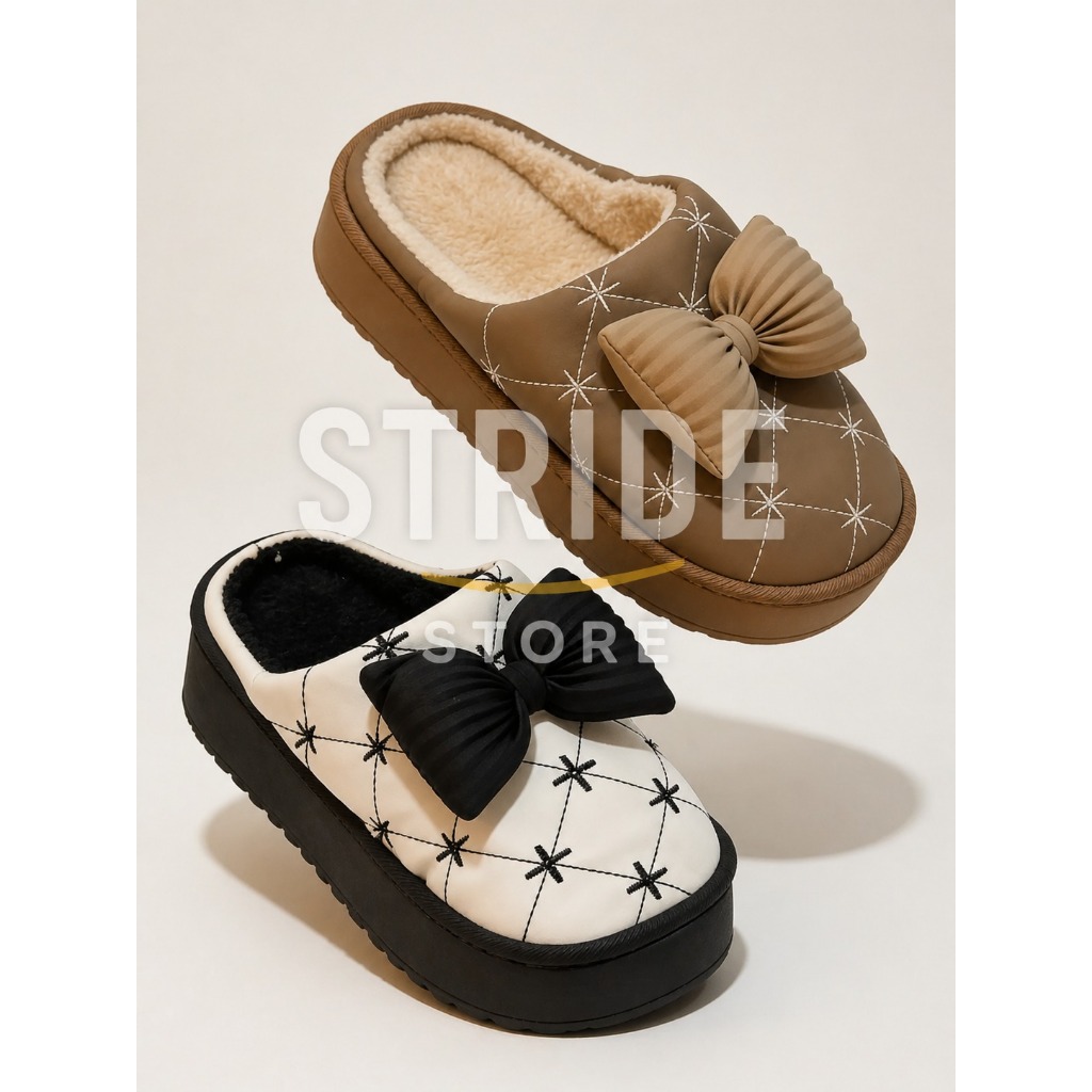 Pantufa Feminina Inverno Pelúcia Antiderrapante Macia Confortável com Laço