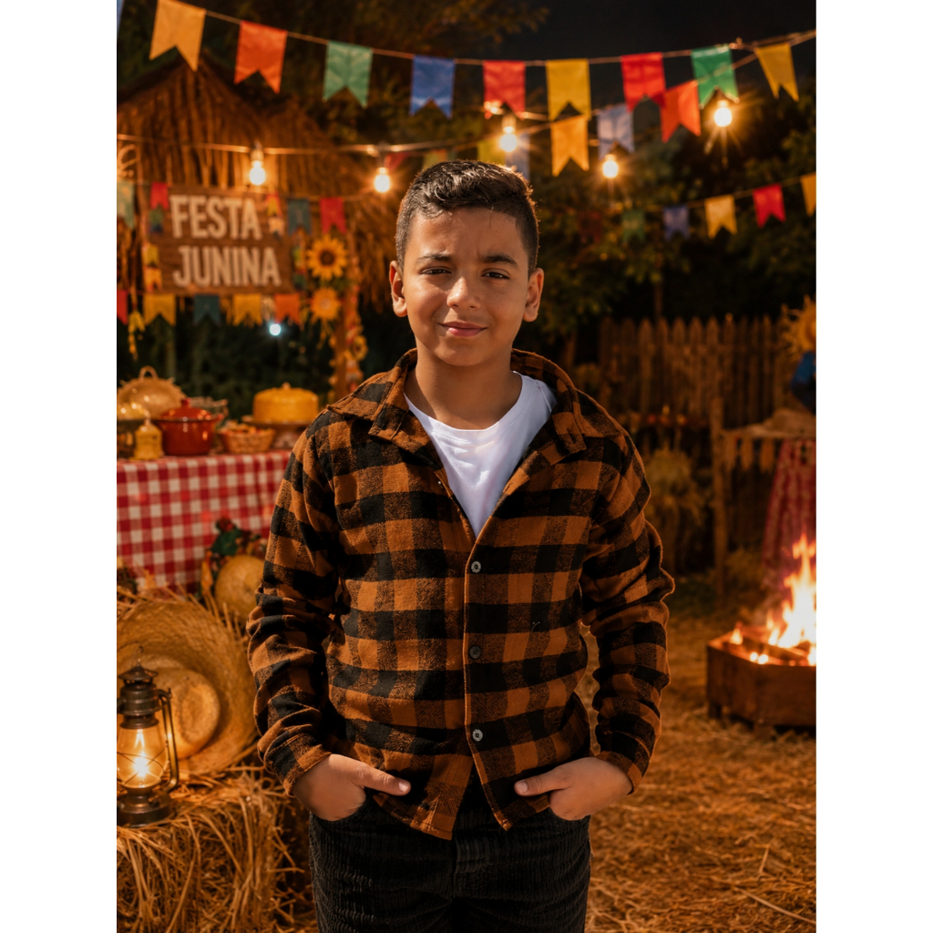 Camisa Xadrez manga Longa Flanelada Infantil Juvenil Festa junina Cowboy Country elegante