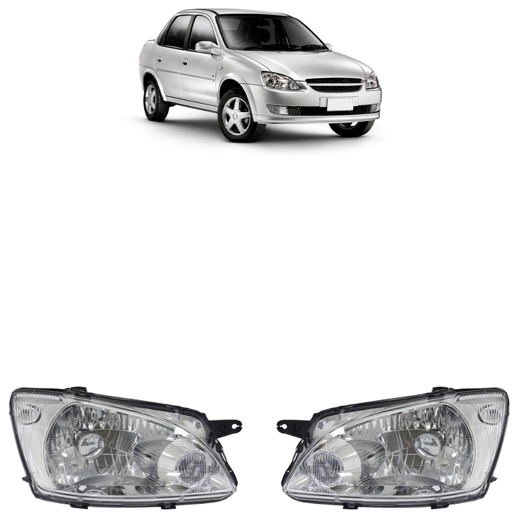 Par Farol Dianteiro Corsa Classic 2011 2012 2013 2014 2015 2016 Máscara Cromada Foco Simples Lente Lisa
