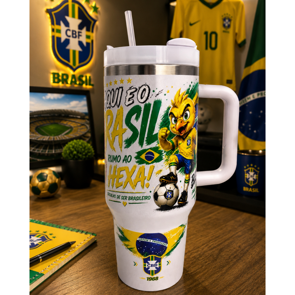 Copo Garrafa Térmica com tampa ajustavel com  Canudo 1200ml – Estilo Brasil