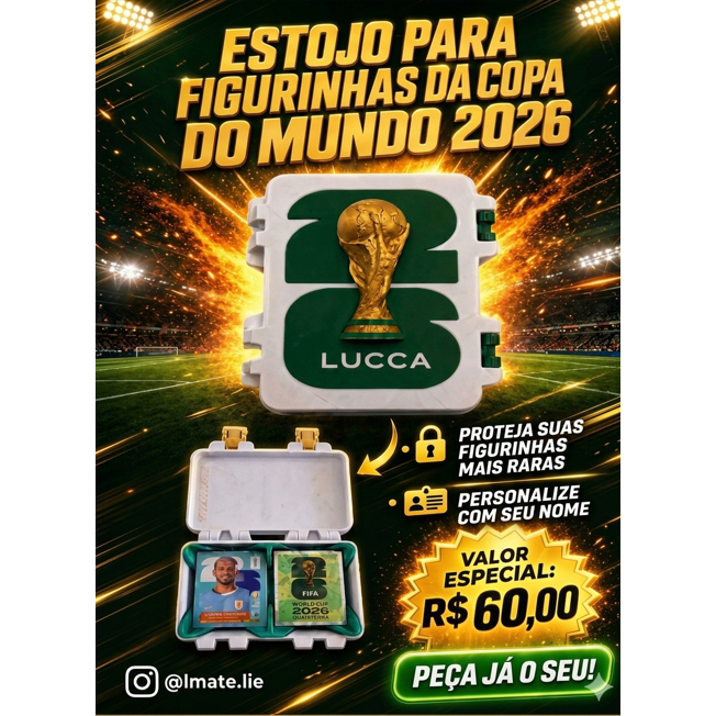 Estojo Personalizável para armazenar figurinhas da Copa do Mundo 2026 + Chaveiro da Taça da Copa do Mundo