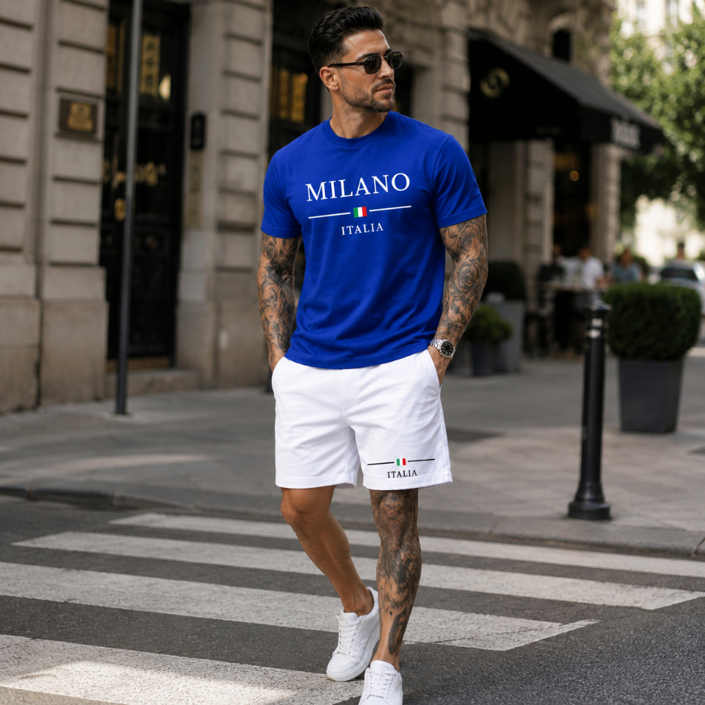 Kit Camiseta + Short Streetwear Camisa Milano Italia 100% Algodão Masculino Lançamento