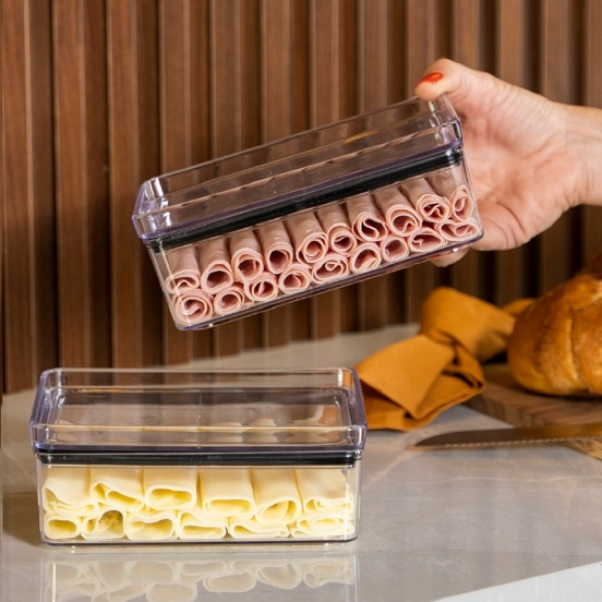 Pote Hermético Retangular 770ml Lumini Vedação 100% Porta Mantimentos Transparente Cozinha