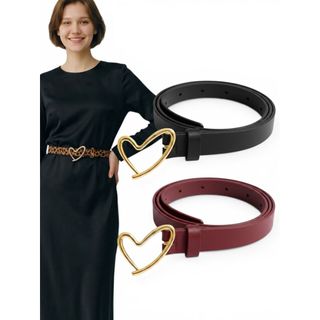Kit2 Cinto Feminino Fashion Da Moda 2cm Fivela Coração Dourada Elegante Fino - Cristiane