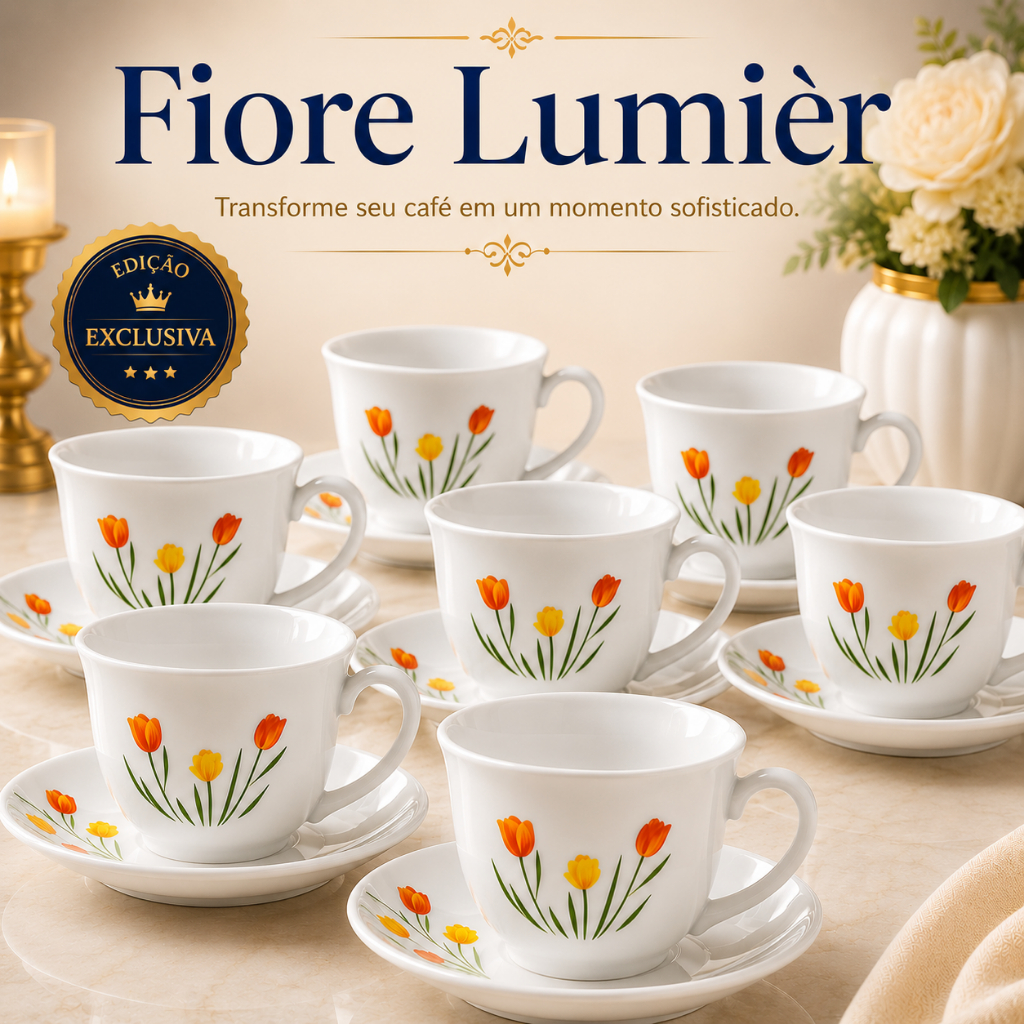 Conjunto Xícara Chá 12 Peças Vidro Branco Pires Mesa Posta Luxo Café Da Tarde Decoração Cozinha