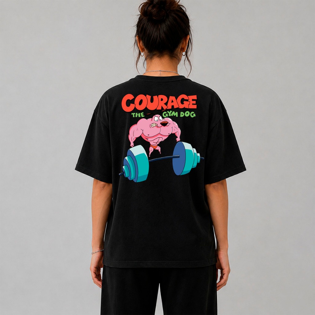 Camiseta Oversized Streetwear Moda Estilo Coragem O Cão Maromba Fitnes Fortinho Gym Academia Treino FIt Estampado Frente