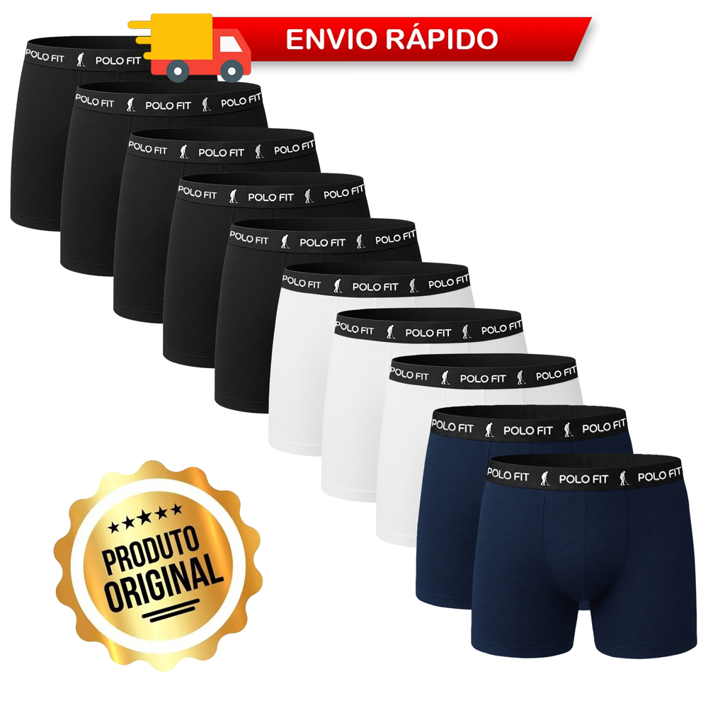 Kit 10 Cuecas Boxer Box Algodão Cotton Masculina Confortável Oferta Polo Fit