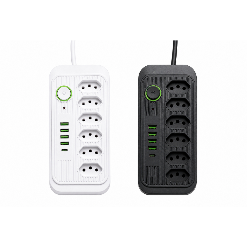 Extensão 5 Tomadas 4 USB 1 Type-C Universal Bivolt Power 110v/220v 2m
