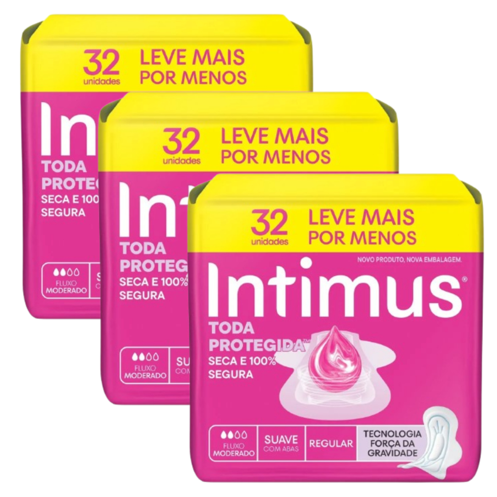 Kit 3 Absorvente Intimus Tripla Proteção c/Abas-Suave 32 und