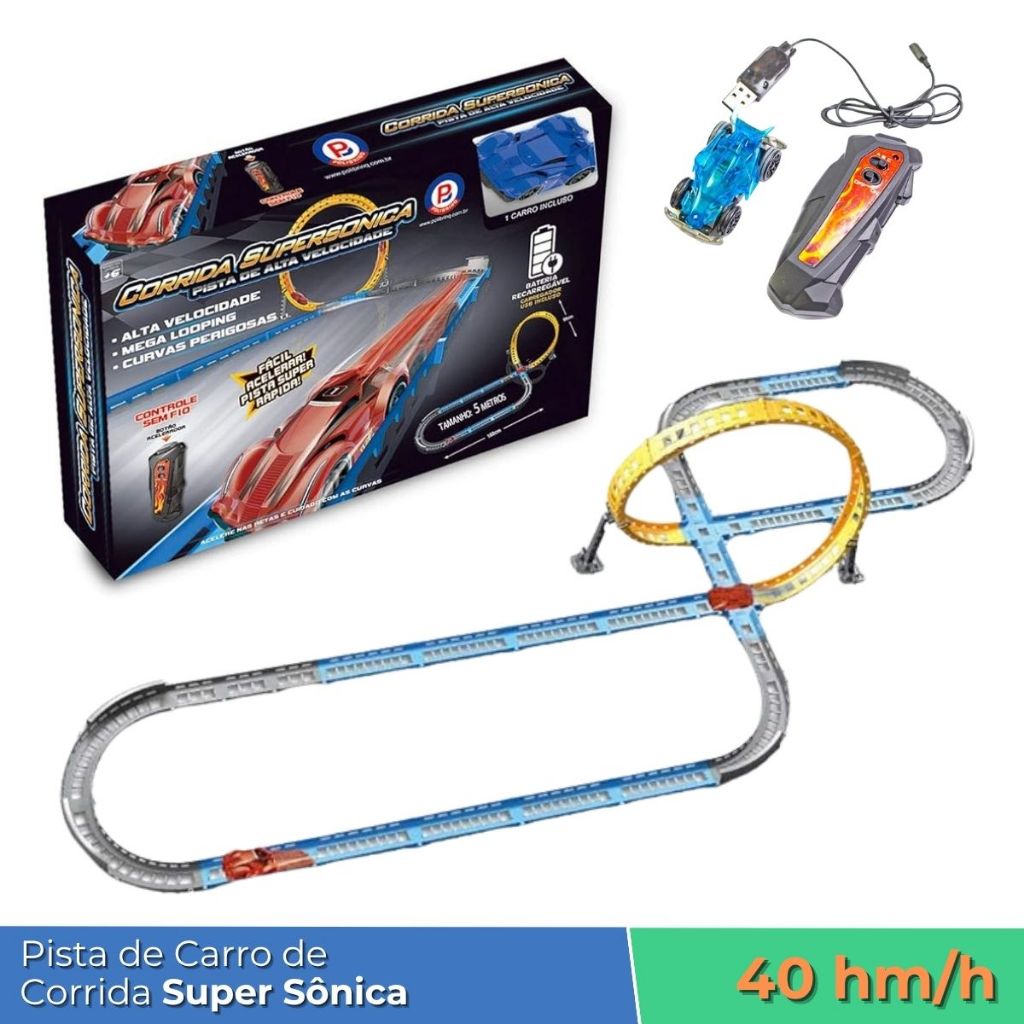 Brinquedo Pista Autorama Corrida Super Sônica Carro de alta Velocidade 5 metros de percurso 40km/h